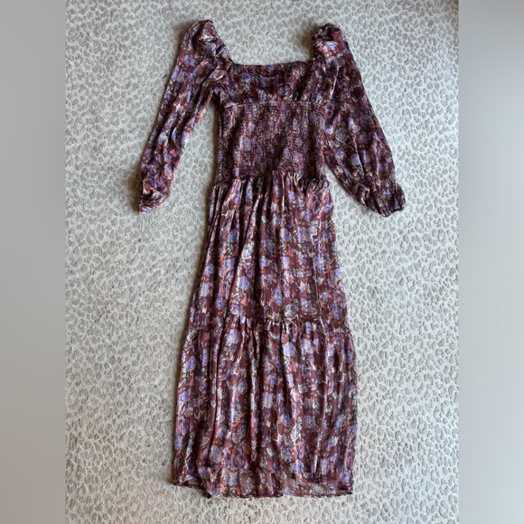ASTR the Label Arlette Burgundy Floral Smocked Boho Midi Dress, size L - Picture 11 of 11